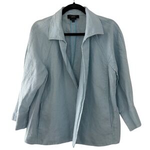 Talbots Pure Irish Linen Open Front Jacket Light Blue Women Petites 2X Blazer